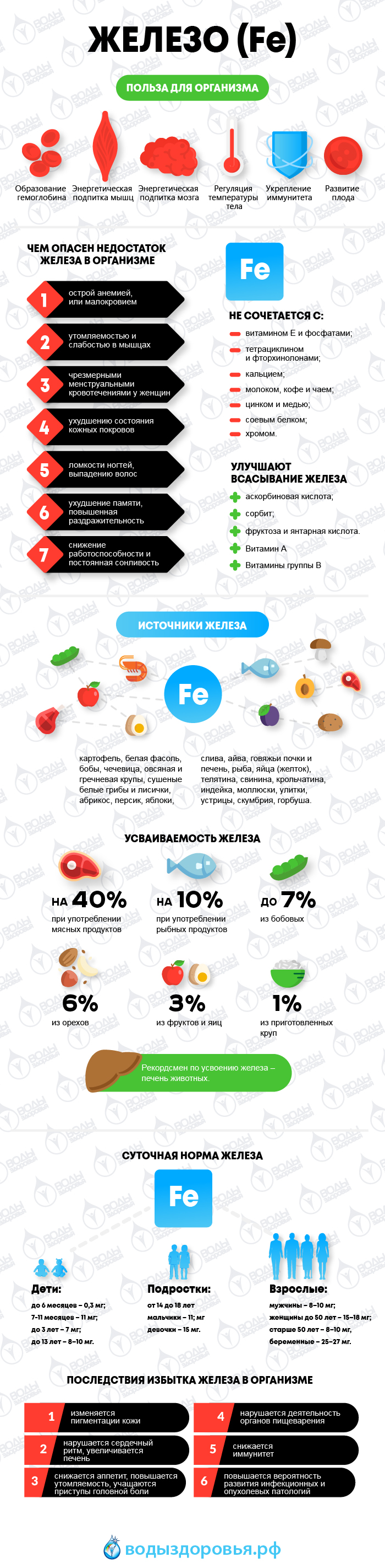 Железо (Fe): свойства, польза, источники, норма потребления