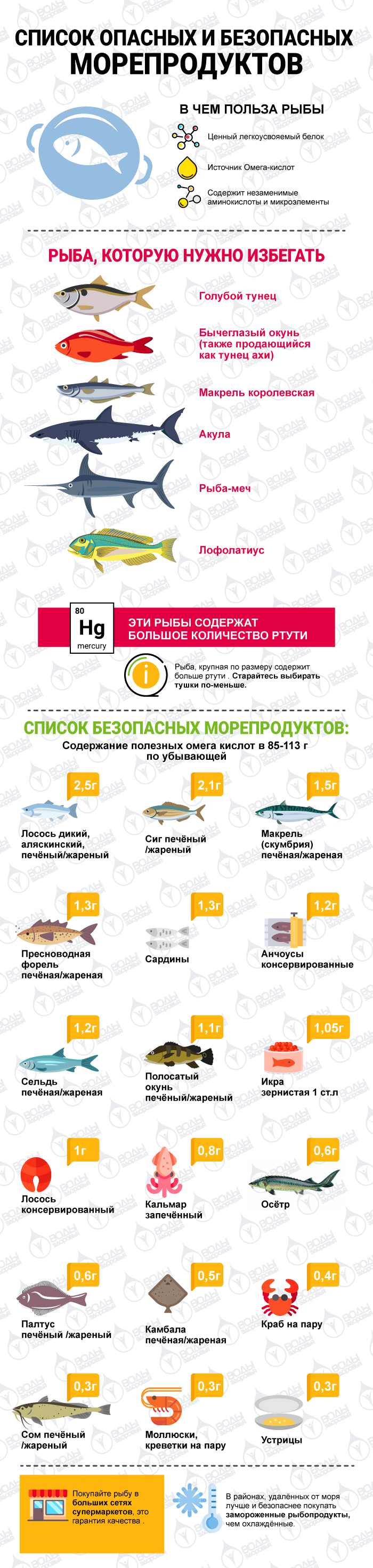 Список опасных и безопасных морепродуктов